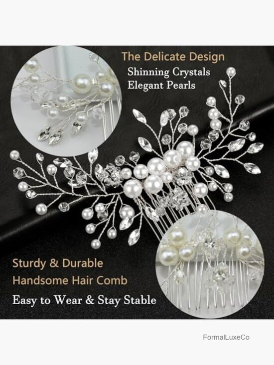 5 Piece Pearl Crystal Rhinestone Hair Comb & Pins Set main image 4